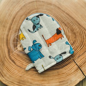 Colourful half-linen pot holder "Puppies"